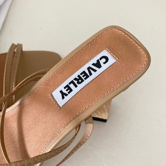 Caverley Anthropologie Trish Leather Neutral Geometric Heeled Mules - Picture 4 of 9